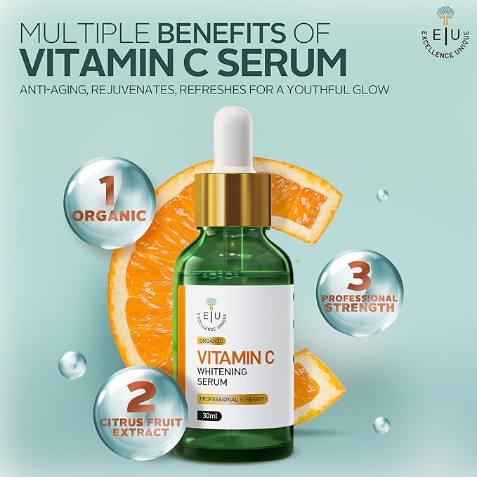 EU Pure Vitamin C Serum for Face - Vitamin C Serum - Anti-Aging - Brighten, Firm - Professional Strength, Organic, and Daily Moisturizer