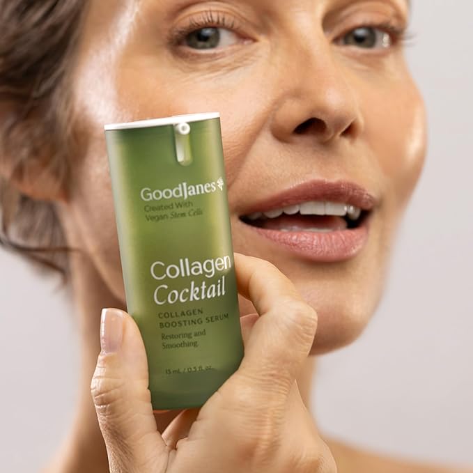 GoodJanes Collagen Cocktail Boosting Serum with Vegan Collagen, Vitamin C, Niacinamide & Copper Peptides – Plant-Based Stem Cell Treatment for Radiant, Firm-Looking Skin, 0.5 oz