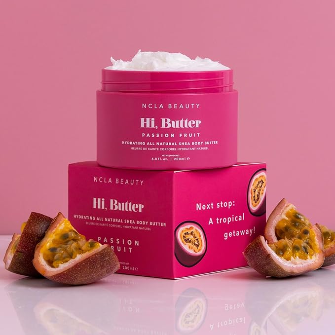NCLA Beauty Hi Butter All Natural Body Butter - Body Moisturizer with Sunflower Oil and Shea, Cocoa, Mango Extracts - Passion Fruit - 6.8 oz