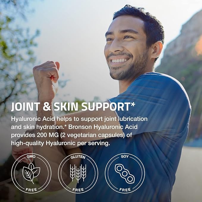Bronson Hyaluronic Acid 200 MG High Potency Joint Health & Healthy Skin Support, Non-GMO, 100 Vegetarian Capsules
