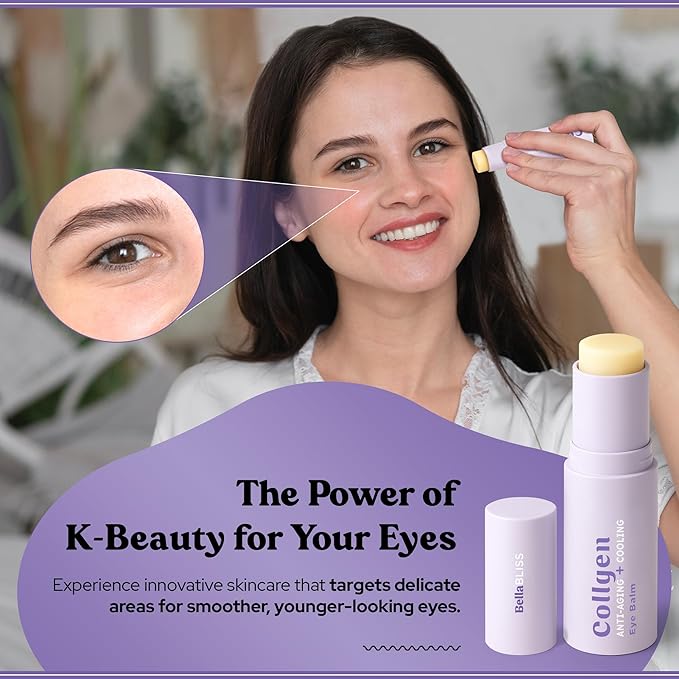 Bella Bliss Collagen Eye Balm Stick for Dark Circles, Puffiness & Wrinkles – Cooling Under Eye Cream with Collagen, Anti-Aging & Hydrating Formula – Made in Korea - 0.35 oz / 10 g - Pack of 2
