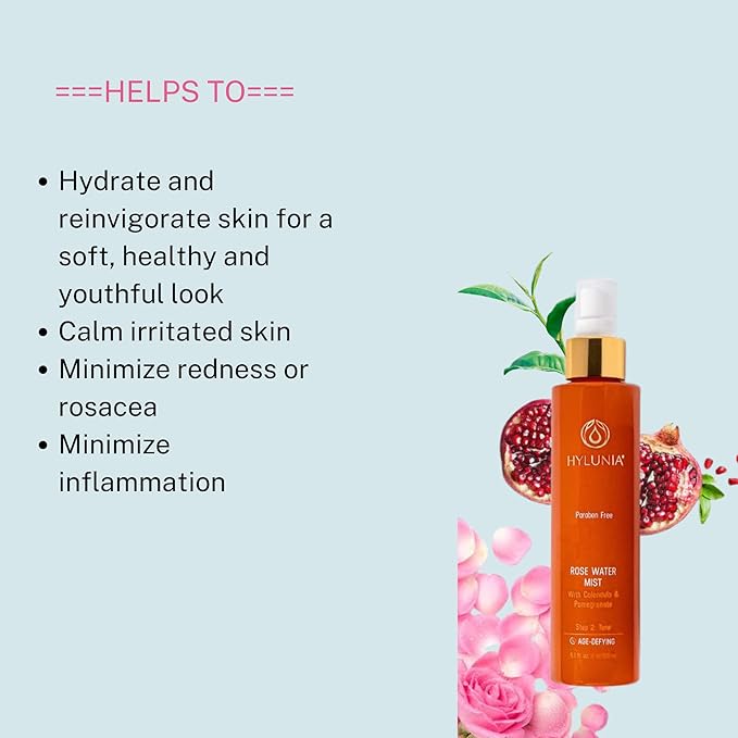 Hylunia Rose Water Mist - 5.1 fl oz - Calendula and Pomegranate - Natural Vegan Skin Repair