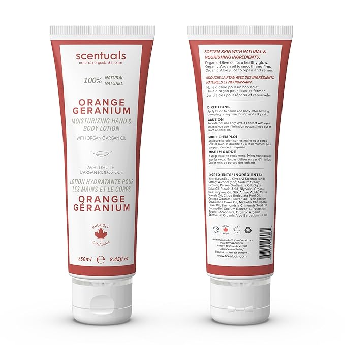 Hand & Body Cream Scented with Essential Oil Orange Geranium, Made with Organic Argan Oil, Olive Oil and Aloe Juice, for Dry Skin, Cruelty Free, Natural Skin Care Products, 250 ml, 8.45 fl.oz