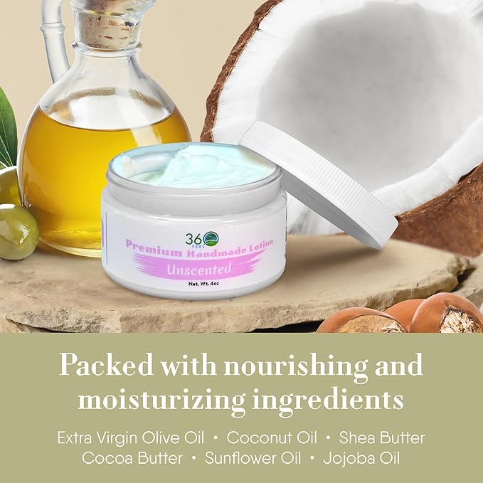 360Feel Unsented Body Lotion - Hydrates with Coconut & Olive Oil, Plant-Based, Non-Greasy, Sensitive Skin, All Day Use