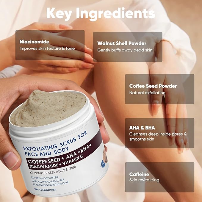 Coffee Facial Exfoliating Scrub, Face Exfoliator Scrub with AHA, BHA, Niacinamide, VC, Gentle Blackhead Remover & Body Smoothing Treatment for Face & Body, 4.23 fl.oz/120g