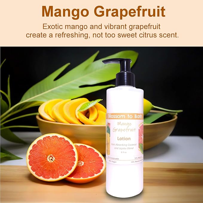 Mango Grapefruit Lotion (8 Ounce) - Natural Fragrance - Absorbs Quickly with a Fresh Tropical Scent