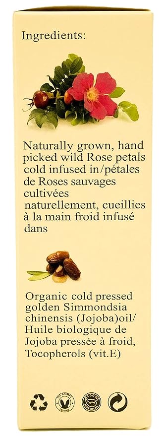 FLORA Organic Wild Rose Petals infused in JOJOBA Oil. Rejuvenate. Replenish. 1.7fl oz