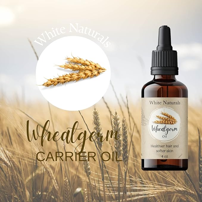 White Naturals Wheatgerm Carrier Oil, Cold-pressed Unrefined, Organic 100% Pure, Wheat Germ, Rich in Vitamin E, For Skin, Hair, Nails & Stretch Marks