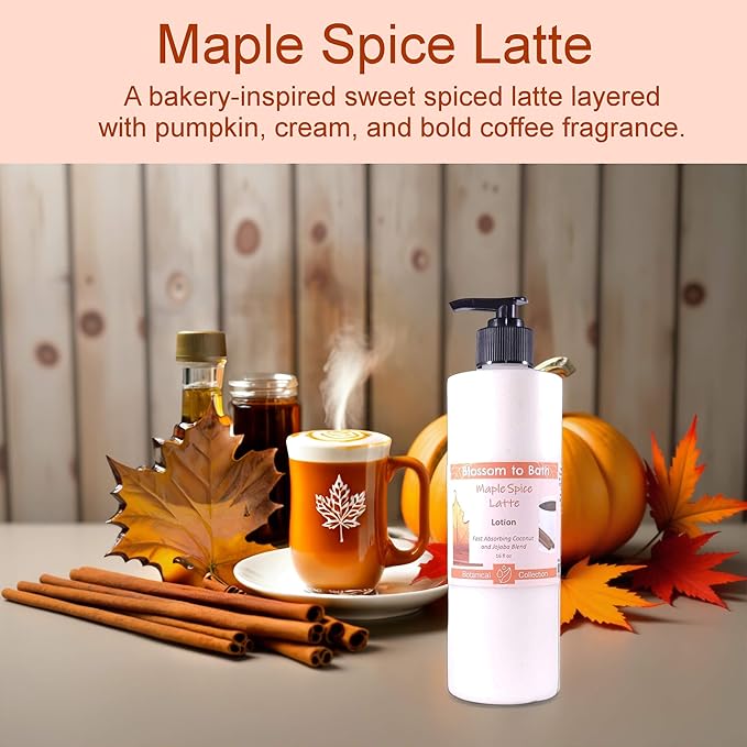 Blossom to Bath Maple Spice Latte Lotion (16 ounce) - Natural Fragrance - Absorbs Quickly with a Pumpkin Spice Latte Scent