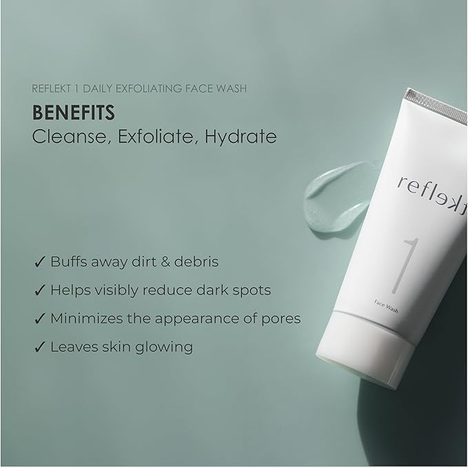 REFLEKT 1 – Daily Exfoliating Face Wash – Jojoba Esters, Hyaluronic Acid, Vitamin B5, Collagen, Cleanses, Hydrates, and Plumps Skin. Clean, Vegan, Cruelty-Free, Paraben- and Sulfate-Free Formula