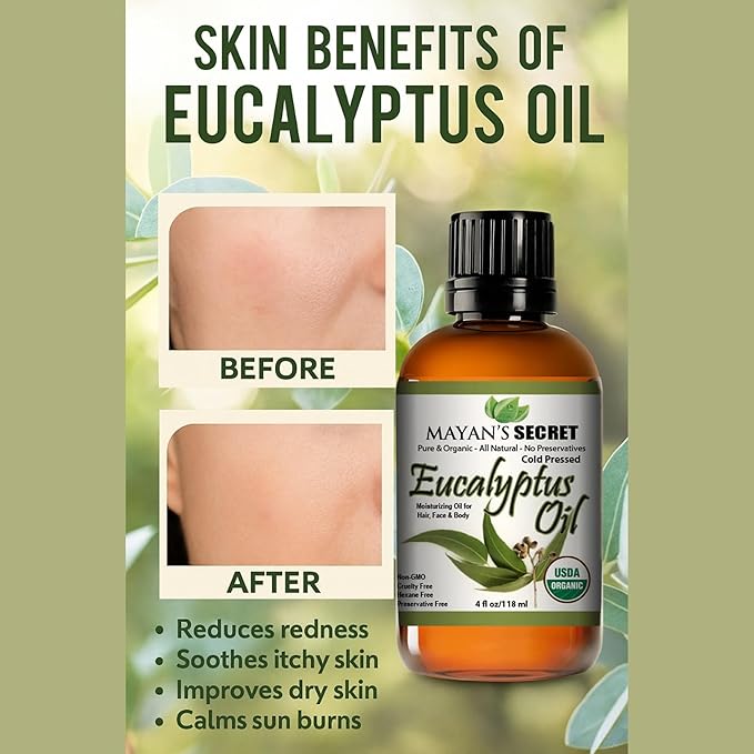 Pure Carrier and Essential Oils for Skin Care, Hair, Body Moisturizer for Face-Anti Aging Skin Care (Eucalyptus Smithii Organic Oil, 4oz)