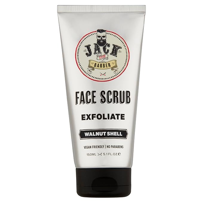 Jack The Barber Face Scrub, Exfoliates Skin with Walnut Shell, Unclogs Pores While Nourishing the Skin with Hemp Seed Oil and Shea Butter. Everyday use. 5.1 fl oz.