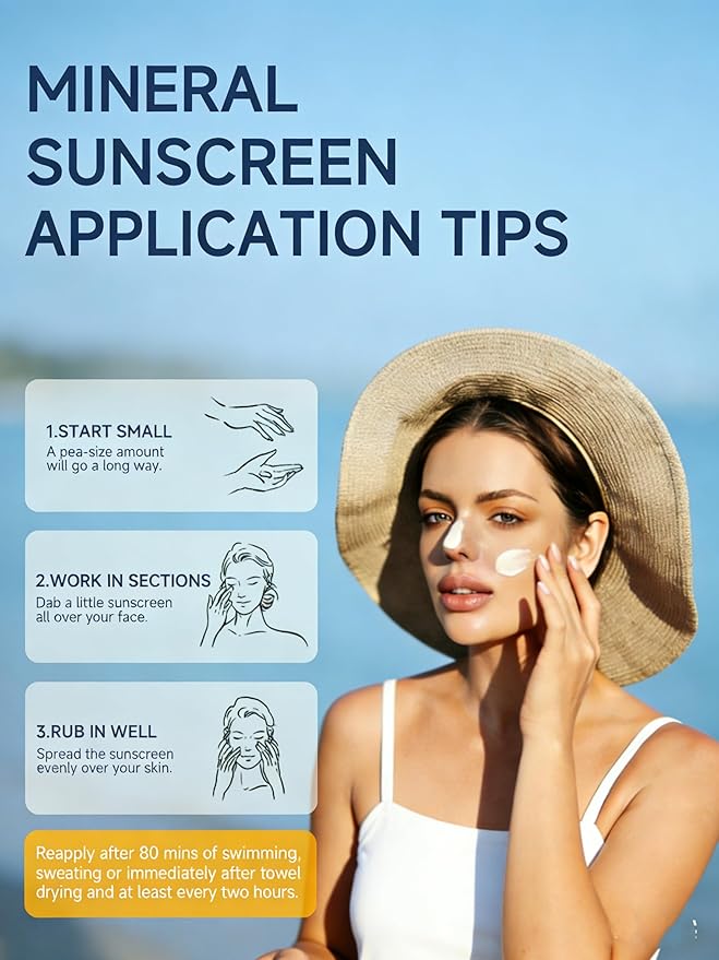 Reef Safe Sunscreen SPF 50, Travel Size Zinc Oxide Mineral Sunscreen, Natural Organic Centella Extract, Lightweight No White Cast, Non-Greasy, For Women & Men, Outdoor Beach Home Office Daily Use, 2PC