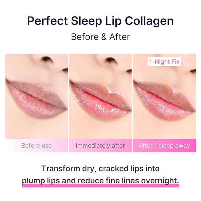 Perfect Sleep Lip Collagen 0.50fl.oz, Intensive Collagen Lip Sleeping Mask Infused with Peptides, Rice Protein & Willow Bark Extract for Overnight Plumping, Repairing & Smoothing, Korean Lip Treatment