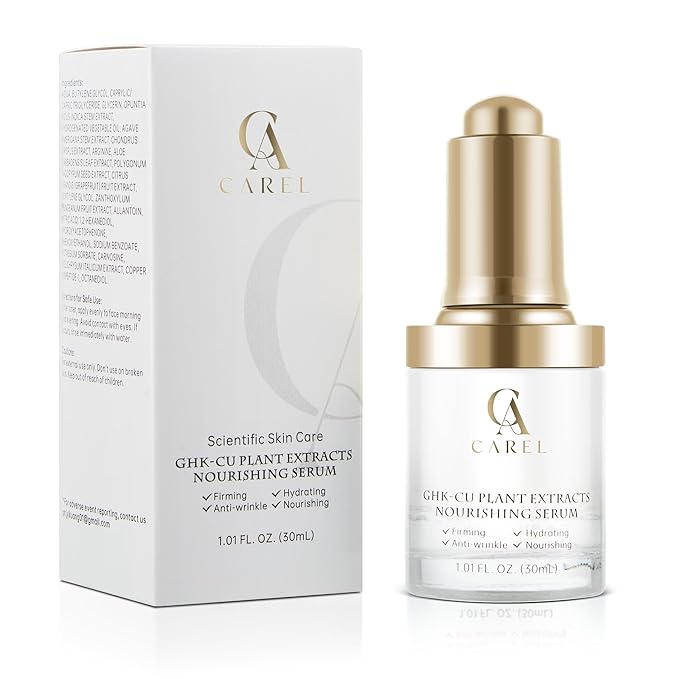 GHK-CU Peptides Nourishing Serum, Copper Tripeptide-1 for Firm, Wrinkle, Plant Extracts, Aloe, Agave for Skin Renewal and Moisture, All Skin Types, 1.01 fl oz