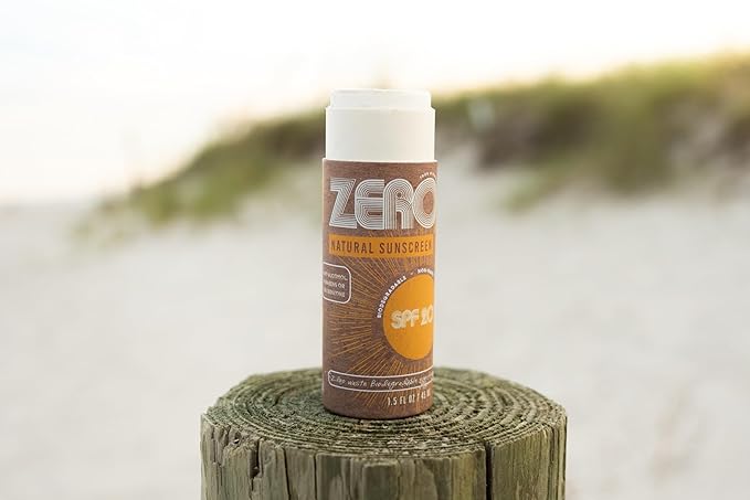 ZERO Waste 100% Plastic Free Natural Sunscreen Stick, SPF 20 Reef Safe and Kid Friendly, Water Resistant, Push Up Cardboard Tube, Sunblock Made From Beeswax, Shea Butter and Coconut Oil, 1.5 Oz