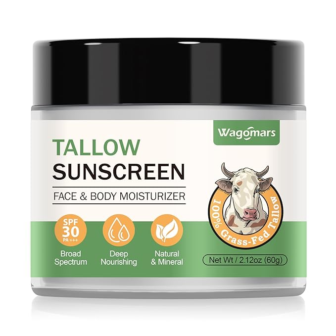 Tallow Sunscreen SPF 30 - Non-Toxic Natural Mineral Sunscreen with Zinc Oxide & Beef Tallow - Reef Safe Sunblock for Face & Body - Moisturizing for All Skin Types (Sport & Daily Use)