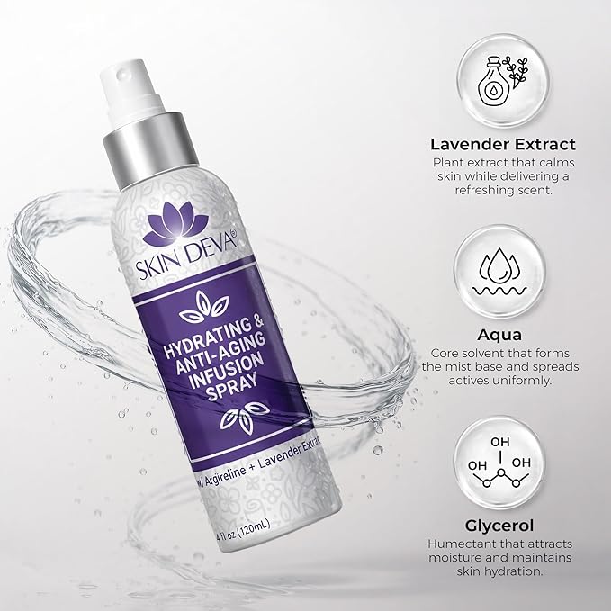 SKIN DEVA Hyaluronic Acid & Argireline Facial Spray – Hydrating Face Mist with Lavender Extract – Helps Improve the Appearance of Fine Lines – Lightweight Moisture Boost for All Skin Types (Lavender)