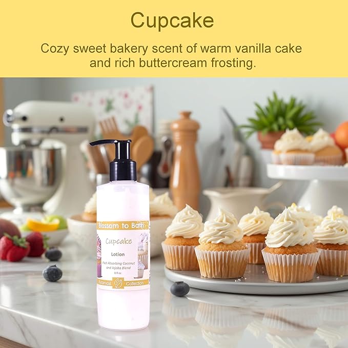 Blossom to Bath Cupcake Lotion (8 Ounce) - Natural Fragrance - Absorbs Quickly with a Rich Vanilla Scent