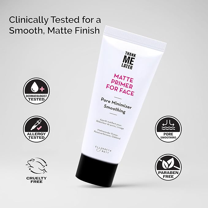 Elizabeth Mott Thank Me Later Face Primer - Mattifying Makeup Base Primer for Smooth Skin - Pore Minimizer, Helps Smooth Fine Lines - Long-Lasting, Lightweight, Leaping Bunny Certified, 30g
