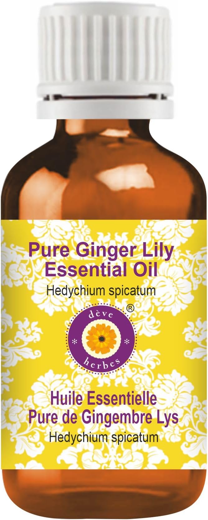 Deve Herbes Pure Ginger Lily Essential Oil (Hedychium spicatum) Natural Therapeutic Grade Steam Distilled 10ml (0.33 oz)