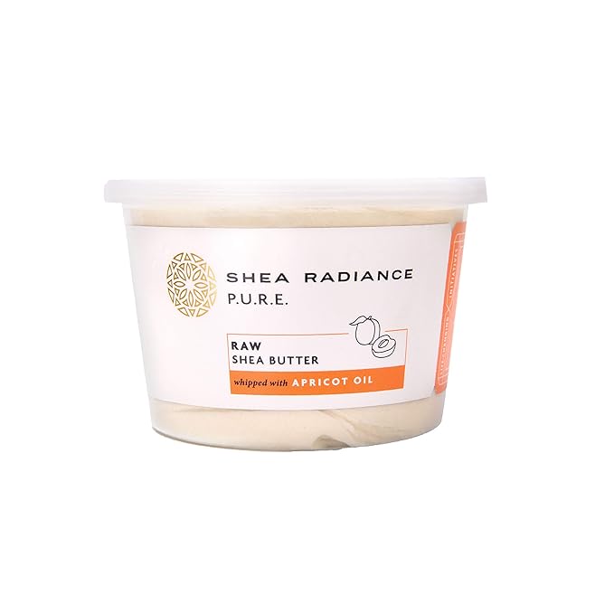 Shea Radiance P.U.R.E Raw Shea Butter | 100% Natural & Unrefined Body Butter | Soothes, Softens, & Increases Collagen | Long Lasting Moisture | Moisturizer for Sensitive Skin | Apricot Oil (9 oz)