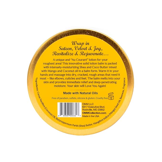OMM Collection Solid Lotion Balm Natural Oils Mango, Shea, Cocoa coconut Butter-Rich Hydration-Heal & Sooth Rough, Dry, Irritated Skin-Dark Chocolate (2oz)