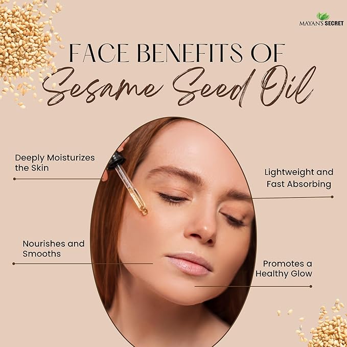 USDA Certified Virgin Organic Sesame Seed Oil Unrefined 100% Pure Natural for Skin, Body, Face, and Hair Growth Large 4oz Glass Bottle