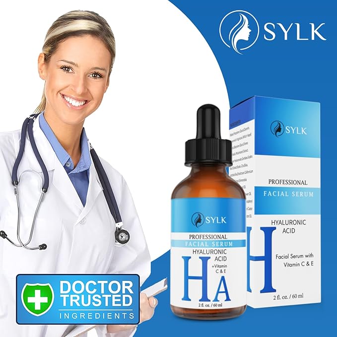Sylk Hyaluronic Acid Serum for Face - Ultra Hydrating Anti Aging & Anti Wrinkle Serum with Vitamin C & E - Moisturizing & Plumping Formula for Smooth Skin - Microneedling - Korean Skincare - 2 fl oz