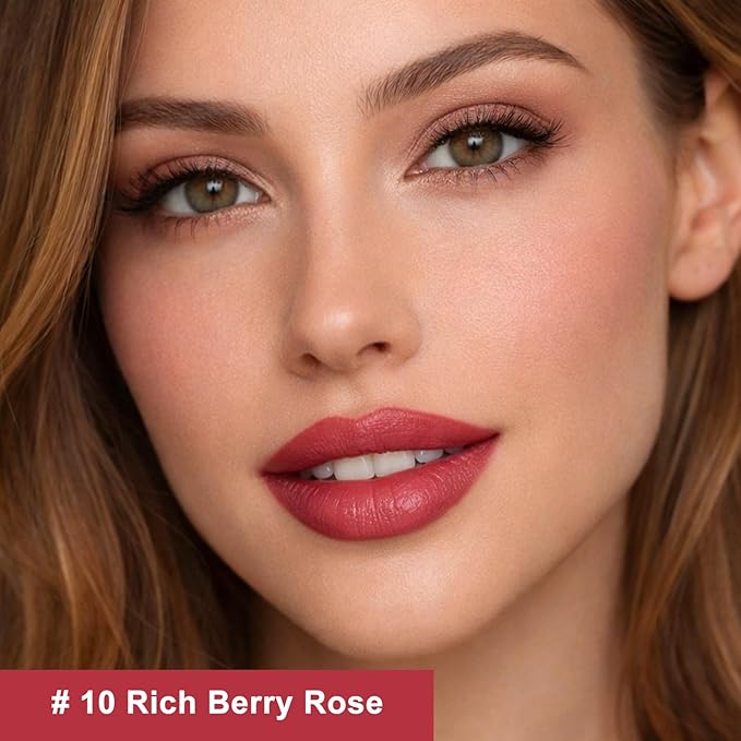 Rich Berry Rose Cream Lipstick Lip Crayon, Hydrating Lipstick for Women, Smooth Natural Color Tinted Lip Balm & Lip Crayon Liner in One, Buildable Color with Soft Finish, 10