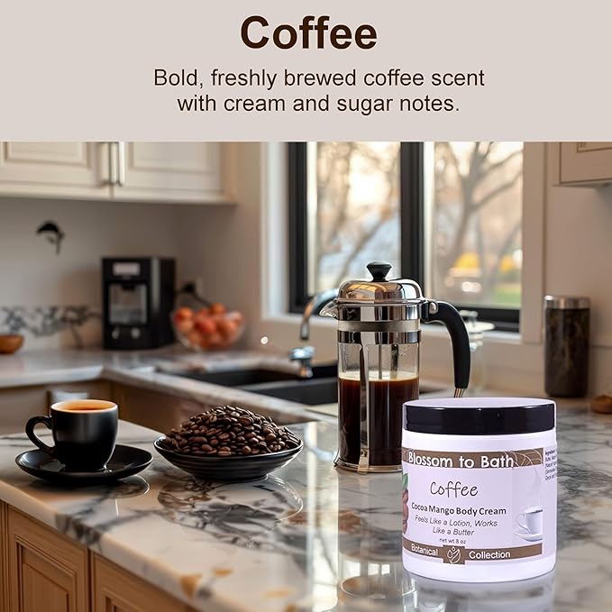 Blossom to Bath Coffee Cocoa Mango Body Cream (8 Ounce) - Natural Fragrance - Feels Like A Lotion And Works Like A Butter with a Rich Coffee-inspired Scent