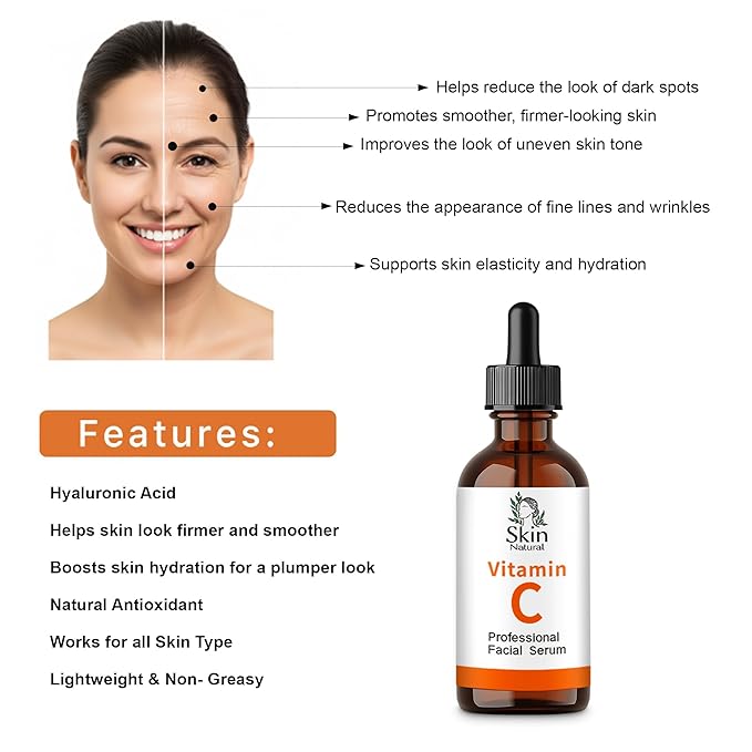 Vitamin C Serum for Face with Hyaluronic Acid & Vit E - Brightening Vitamin C Face Serum for Dark Spots & Anti Aging Facial Care - Natural Facial Serums for All Skin Types - 1 fl. oz