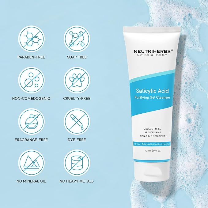 Neutriherbs Salicylic Acid Gel Cleanser, Acne Prone Oil Control Face Wash, Unclog Pore, Remove Blackhead Facial Wash - 4oz