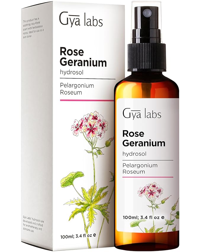 Gya Labs Rose Geranium Hydrosol - 3.4 Fl Oz - Hydrating Face & Body Mist for Skin Toner & Hair Refresher - As Pillow, Room & Linen Spray for Fresh Scent