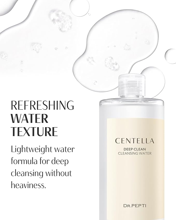 dr.pepti Centella Micellar Cleansing Water – Tear-Free Face & Eye Makeup Remover for Sensitive Dry Skin – Low pH, No-Rinse Formula with 6 Peptides, LHA & Apple Amino Acids, 13.5 fl oz