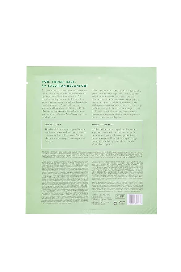 Patchology Hydrogel Face Mask with Cannabis and Sativa Seed Oil - Patchology Chill Mode - Gel Face Mask for women and men to soothe and moisturize skin. 1 count.