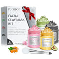 Pjordo 4 Pcs Clay Mask for Face(360g in Total), Turmeric Vitamin C, Dead Sea Mud, Green Tea Avocado, Rose, Face Mask Skincare for Pore Cleansing, Facial Masks for Women Skin Care, 3.17 Oz Each