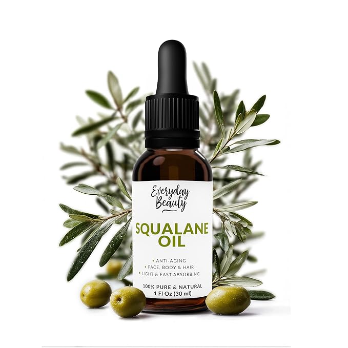 Squalane Oil - 100% Pure & Natural Plant Derived Facial Oil 1 Fl Oz Glass Bottle & Dropper - Cold Pressed and Unrefined Premium Grade Multipurpose Moisturizing Oil For Skin and Hair