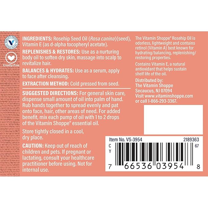 The Vitamin Shoppe Rosehip Skin Care Oil - Natural, Replenishes, & Restores (1.7 fl. oz.)