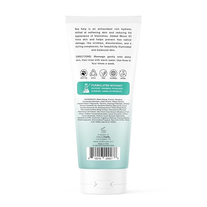 Exfoliating Face Scrub with Monoi Oil & Sea Kelp – Clarifying & Firming Facial Exfoliator with Natural Pumice – Vegan, Paraben-Free, 5.1 fl oz
