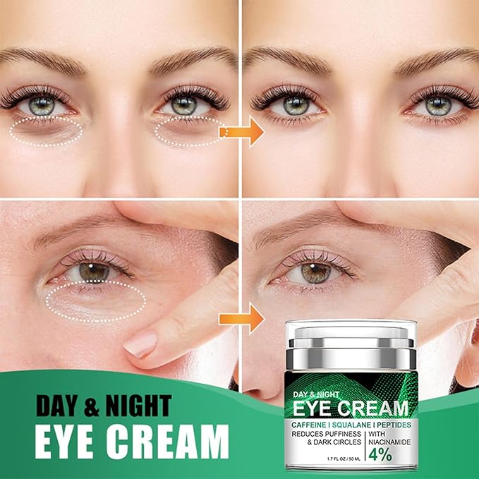 Caffeine Eye Cream, Anti-Wrinkle Eye Cream with Airless Pump, Reduces Fine Lines, Puffiness & Dark Circles with Caffeine, Squalane, Peptides and 4% Niacinamide, 1.7 Fl. Oz, Hydrating for Dry Skin