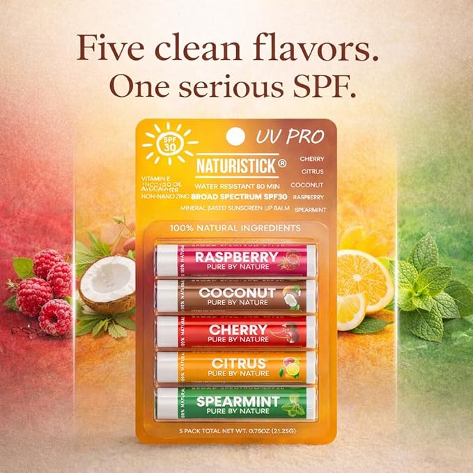 Naturistick UV Pro® Mineral SPF 30 Lip Balm – Assorted (5-Pack), Broad Spectrum Sun Protection