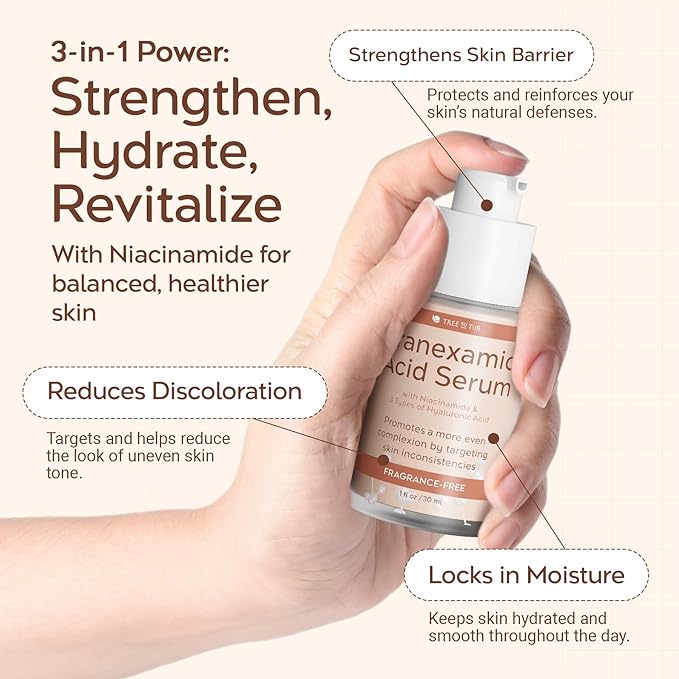 Tree To Tub Tranexamic Acid Serum for All Skin Types - Reduce the Look of Dark Spots w/Alpha-Arbutin, Hyaluronic Acid, & Vitamin C - Hydrating, Vegan Formula for Radiant, Even-Looking Skin