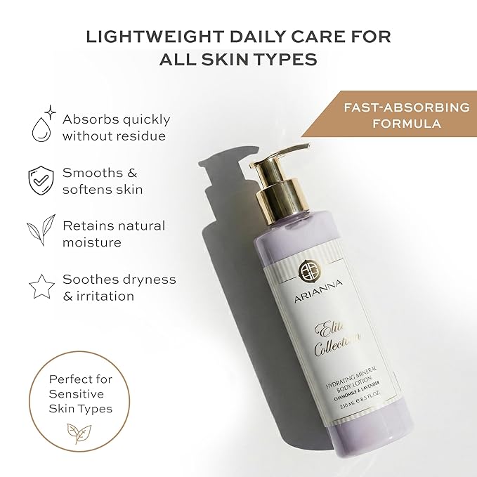 Hydrating Mineral Body Lotion Natual Water-Based not greasy Lotion Nurturing and Soothing Daily Lotion (Chamomile & Lavender)