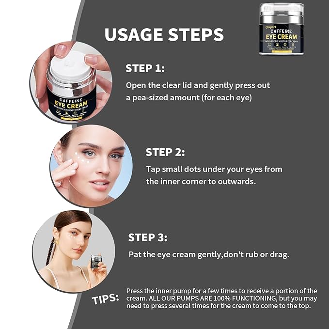 Caffeine Eye Cream, Under Cream for Puffiness and Bags Under Eyes Firming, Reduce Dark Circles Wrinkles Fine Lines - Anti Aging