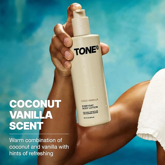 TONE Everyday Body Lotion, 12.2 Oz, Coco Vanilla, Fast Absorbing & Hydrating Body Lotion for All Skin Types Made with Shea Butter and Vitamin E for Soft Skin, Paraben-Free