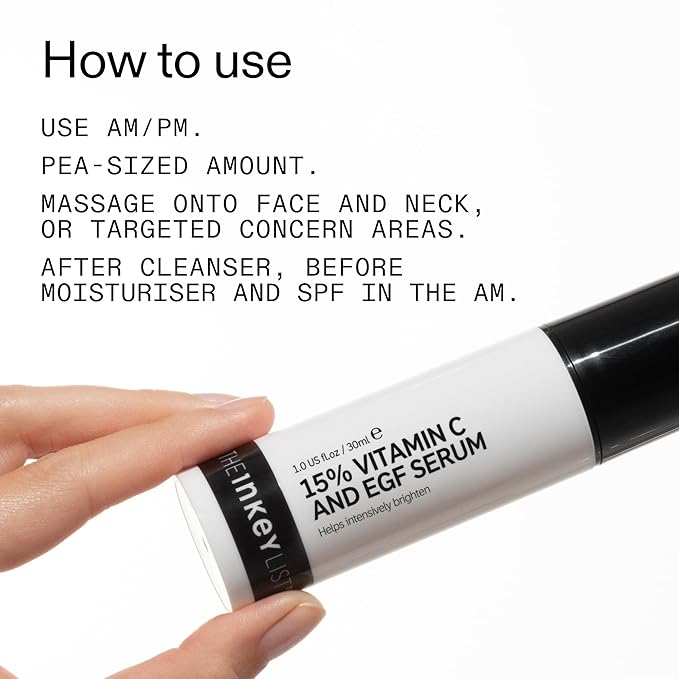 The INKEY List 15% Vitamin C and EGF Serum 1 Fl Oz, Reduces Hyperpigmentation, Rejuvenating Skin Care, Vegan Friendly, Suitable For All Skin Types