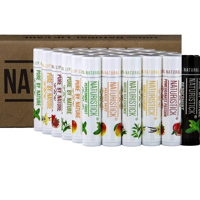 Naturistick Natural Beeswax Lip Balm | 36-Pack Assorted | Display Set | Standard 0.15 oz Tubes