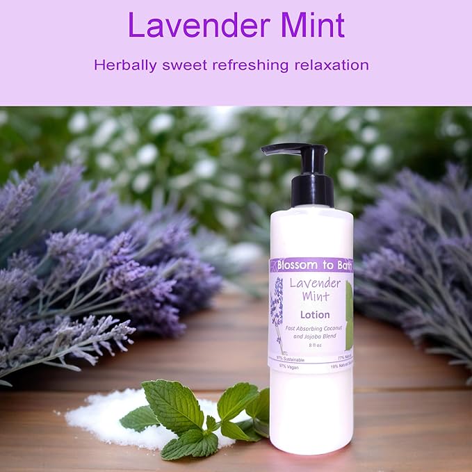 Blossom to Bath Lavender Mint Lotion (8 Ounce) - Pure Essential Oil Fragrance - Absorbs Quickly with a Cheerfully Relaxing Scent