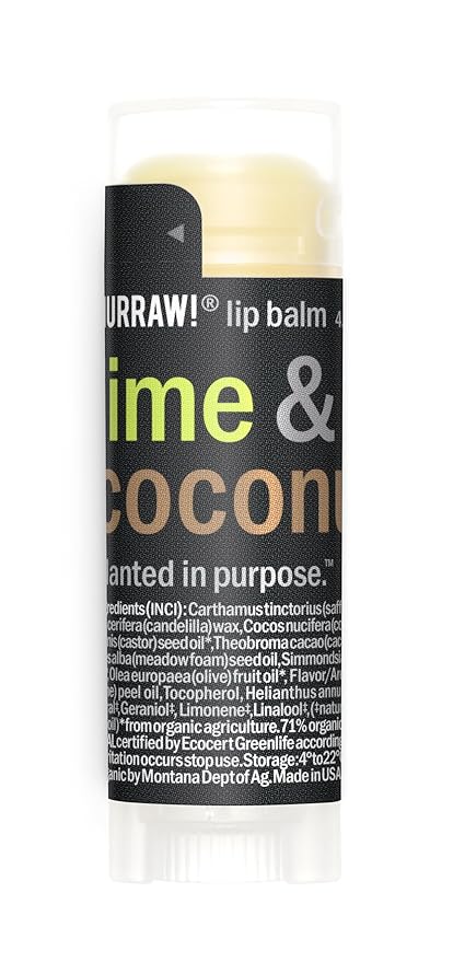 Hurraw! Lime & Coconut Combo Lip Balm: Organic, Certified Vegan, Cruelty and Gluten Free. Non-GMO, 100% Natural Ingredients. Bee, Shea, Soy and Palm Free. Made in USA